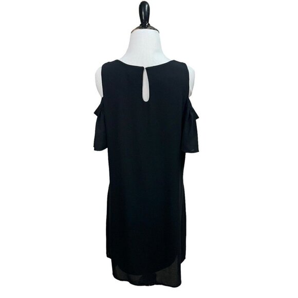 Worthington Women's Size 6 Open Shoulder Mini Dress Ruffle Sleeves Black Lined - Picture 6 of 8